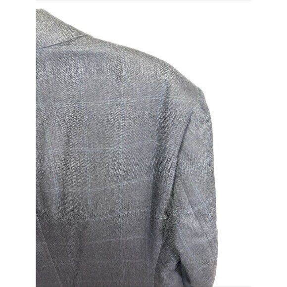Haggar Suit Jacket Mens Size 42R Gray Windowpane Two Button Long Sleeve - Picture 10 of 12